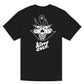 Black t-shirt with full back white print of a graffiti style cat that says, "Kitty Cult".